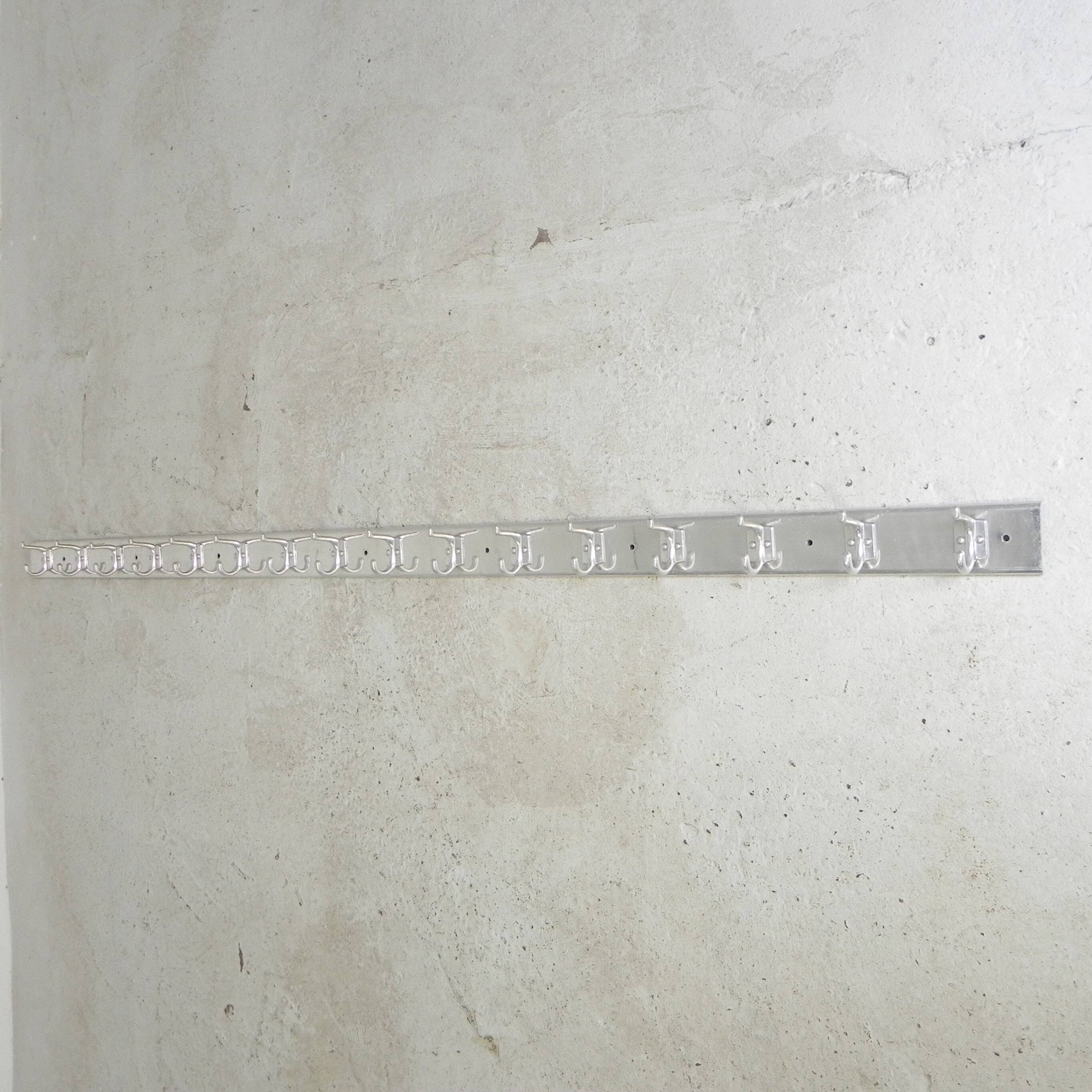 225cm Aluminum Wall Coat Rack with 16 Double Hooks, 1960s