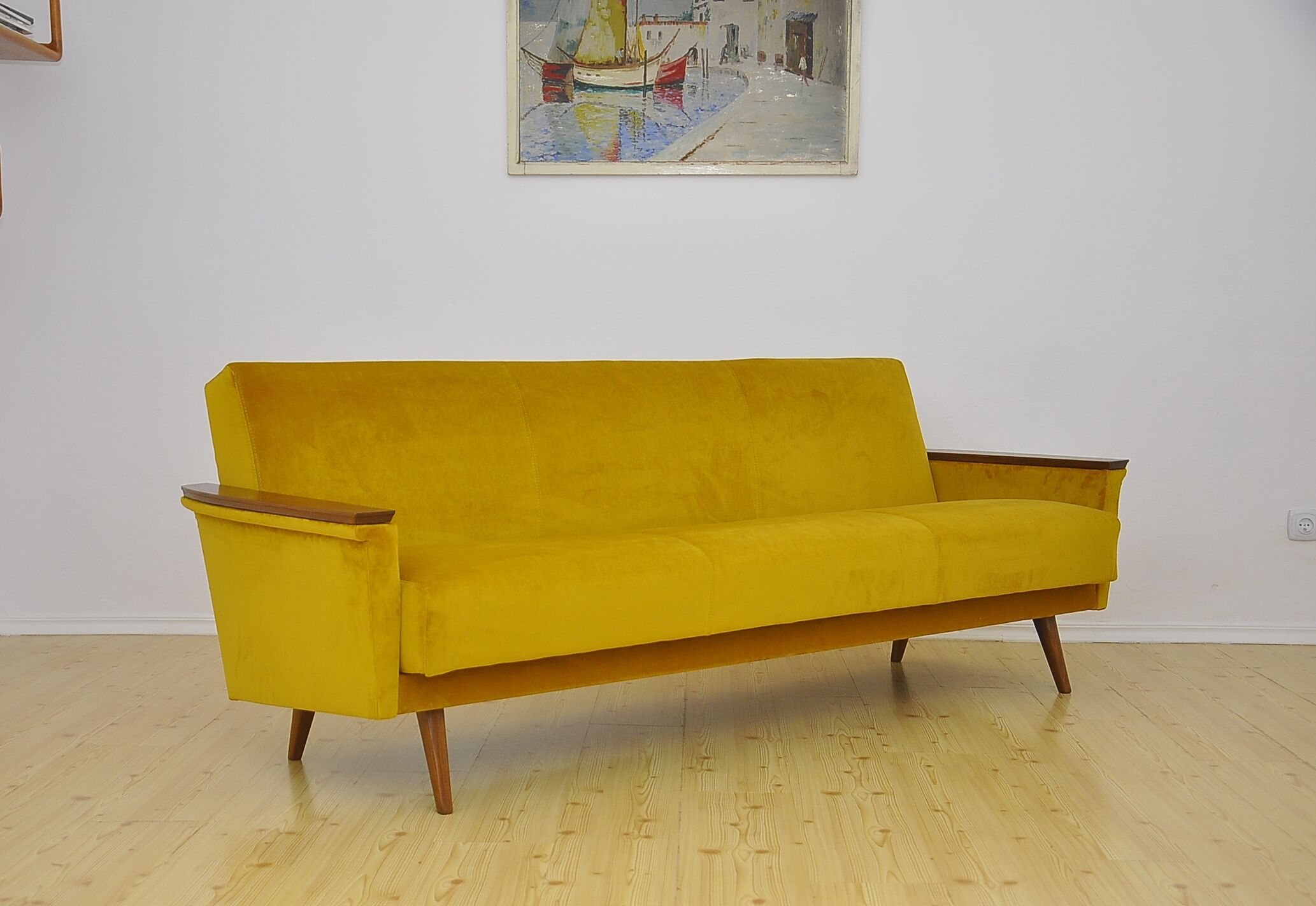 Velvet Daybed Sofa with fold-out function, 1960s