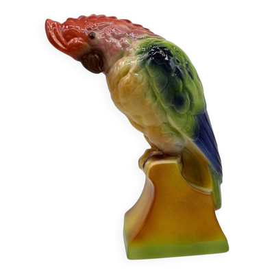 Grand Cacatoès Saint-Clément France Céramique Peinte Main Oiseau Tropical