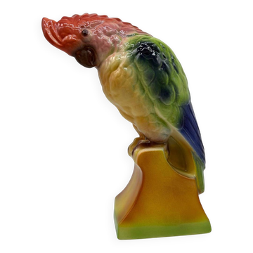 Grand Cacatoès Saint-Clément France Céramique Peinte Main Oiseau Tropical