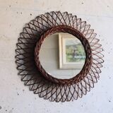 Miroir soleil en rotin vintage