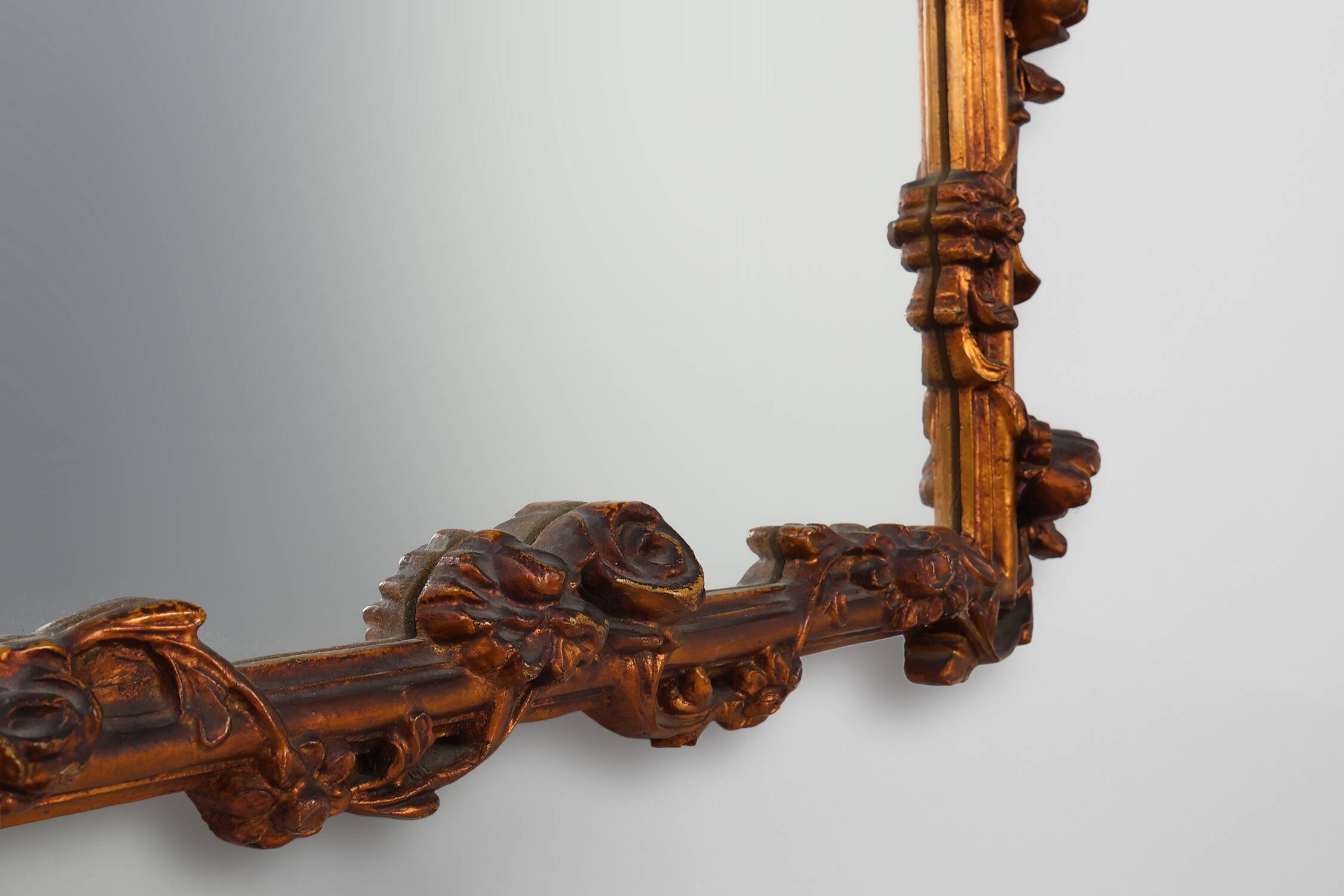 Romantic Wooden Mirror with Floral Details, France 1950s