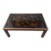 Table basse vintage attribuée à Maison Jansen, laiton et carte