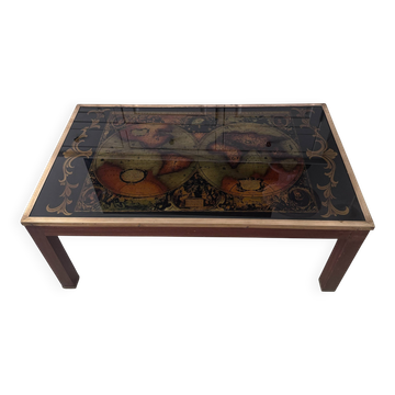 Table basse vintage attribuée à Maison Jansen, laiton et carte