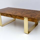 Mid-Century Modern Italian Briar Walnut and Brass Coffee Table, 1970s