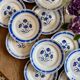 Set of 12 antique flat plates, blue flower decorations