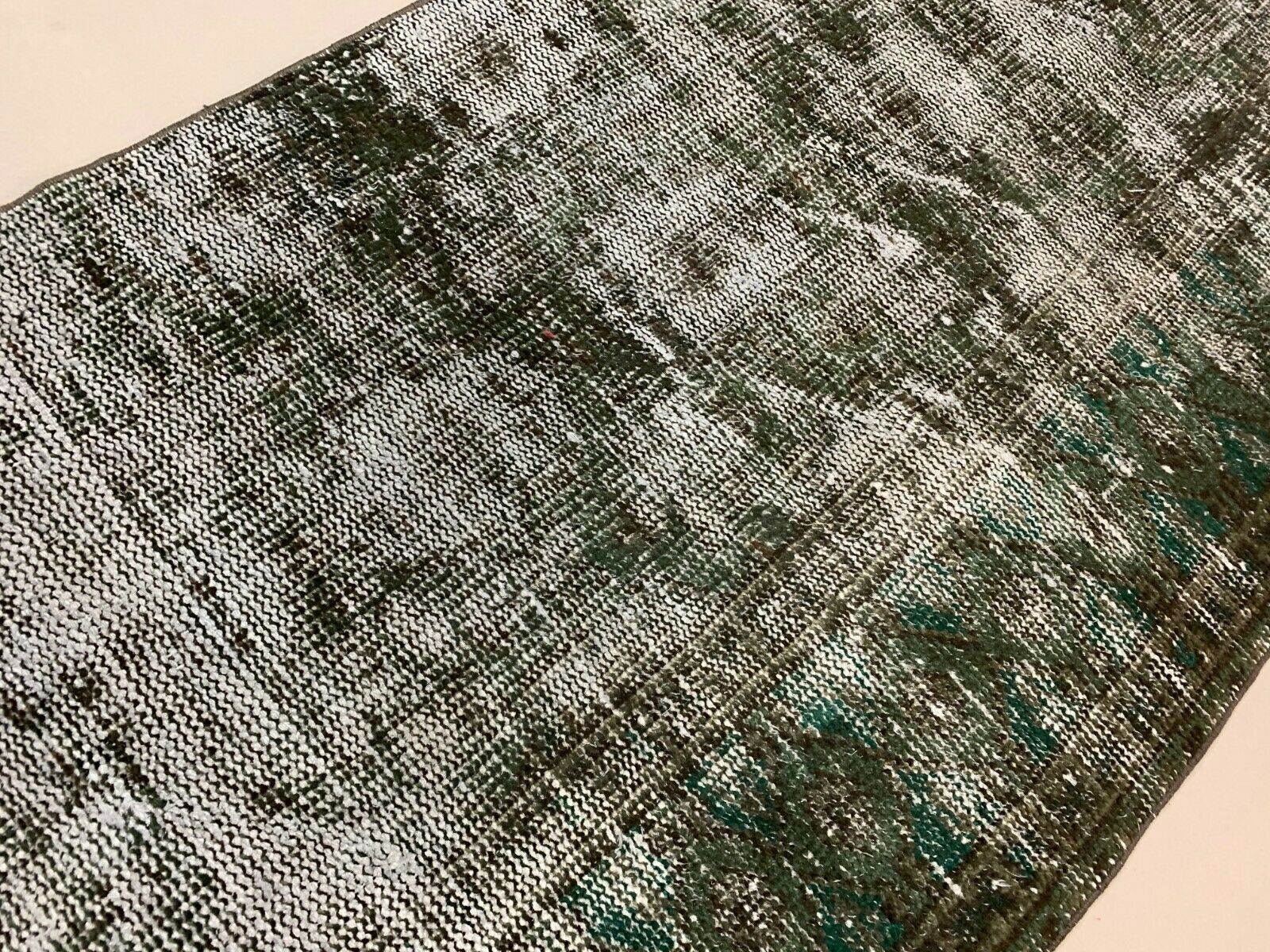 Distressed Turkish Runner 280x78 cm wool Vintage rug, Overdyed Black