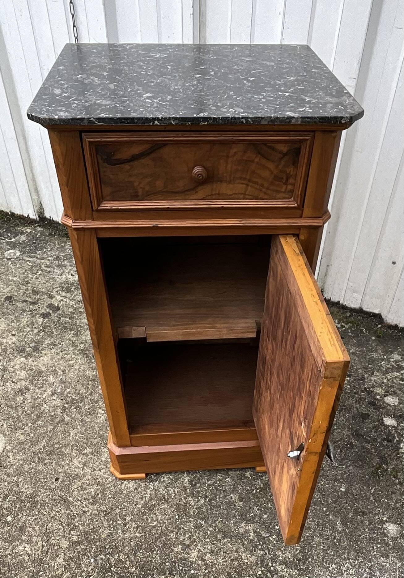 Louis Philippe style bedside table in burr walnut, late 19th century