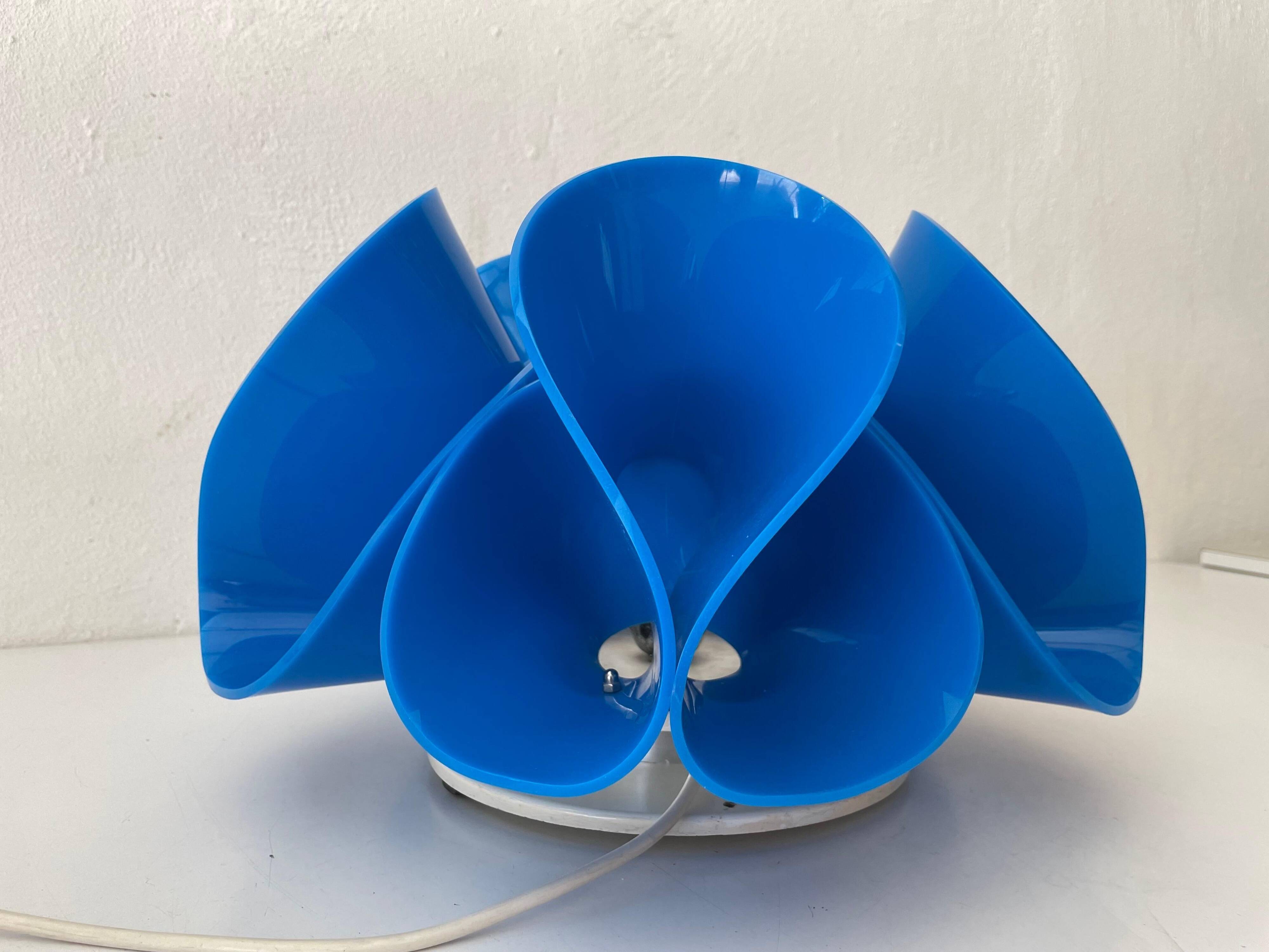 Blue plexiglass table lamp, Flower Design, 1970s, Italy.