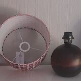 Solid wood ball table lamp, pink geometric lampshade