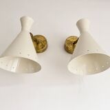 Pair of Italian wall lights in brass and lacquered iron, 1950s design