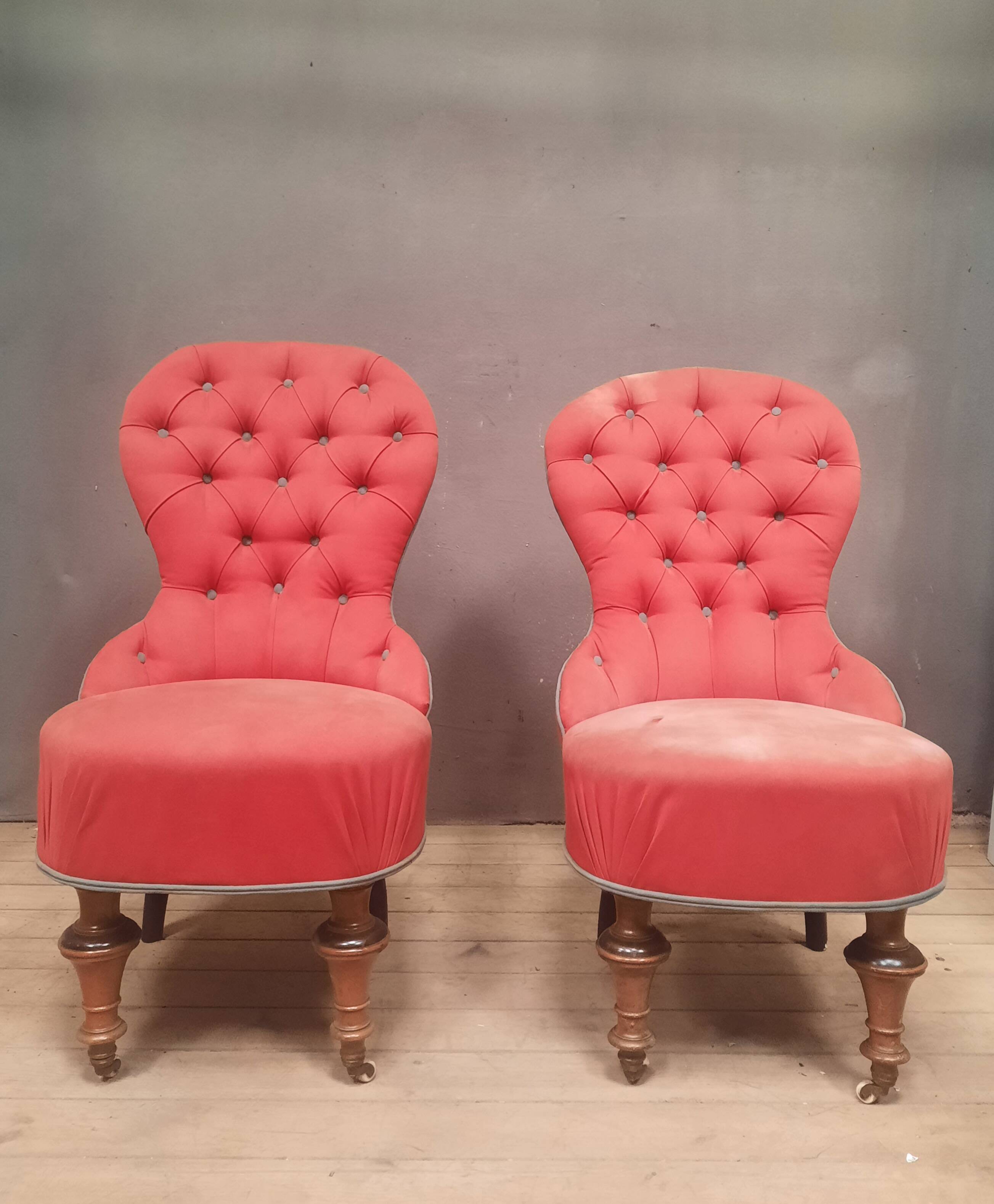 Pair of upholstered toad chairs