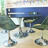 1960s Roche-Bobois set table + glass + 4 chairs, Tulip feet