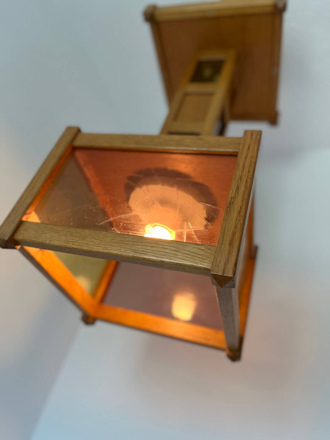 1960s wooden stained glass pendant light