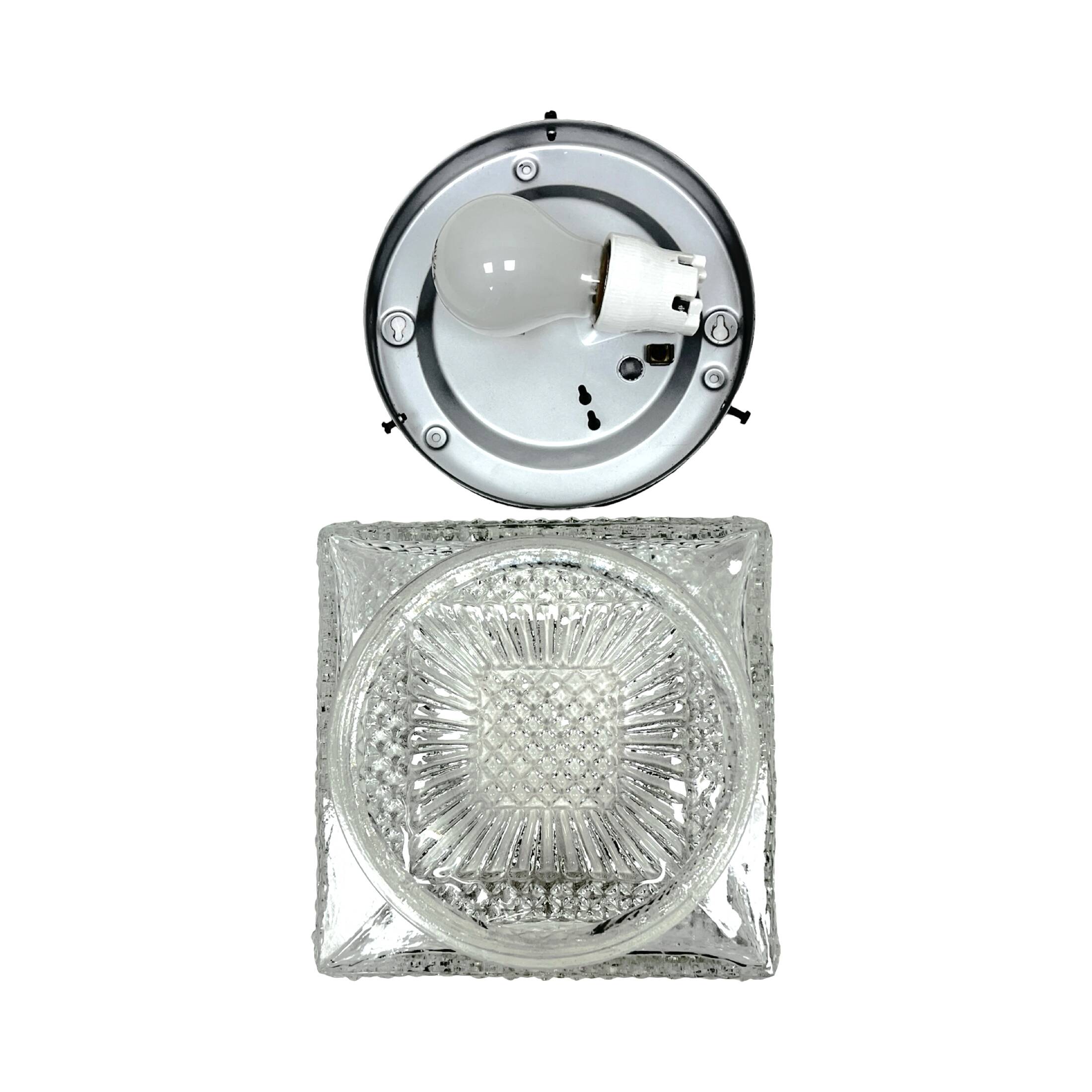 Square glass cube flush-mount light, Hillebrand (Germany), 1970s. Vintage