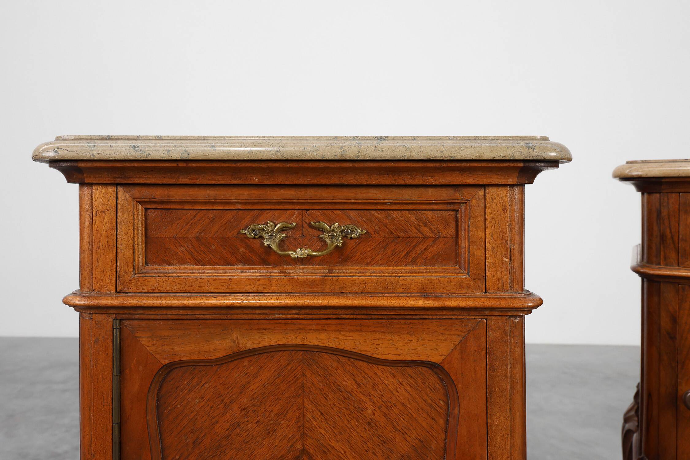 Pair Louis XV‑Style Nightstands with Marble Tops, France ca. 1900