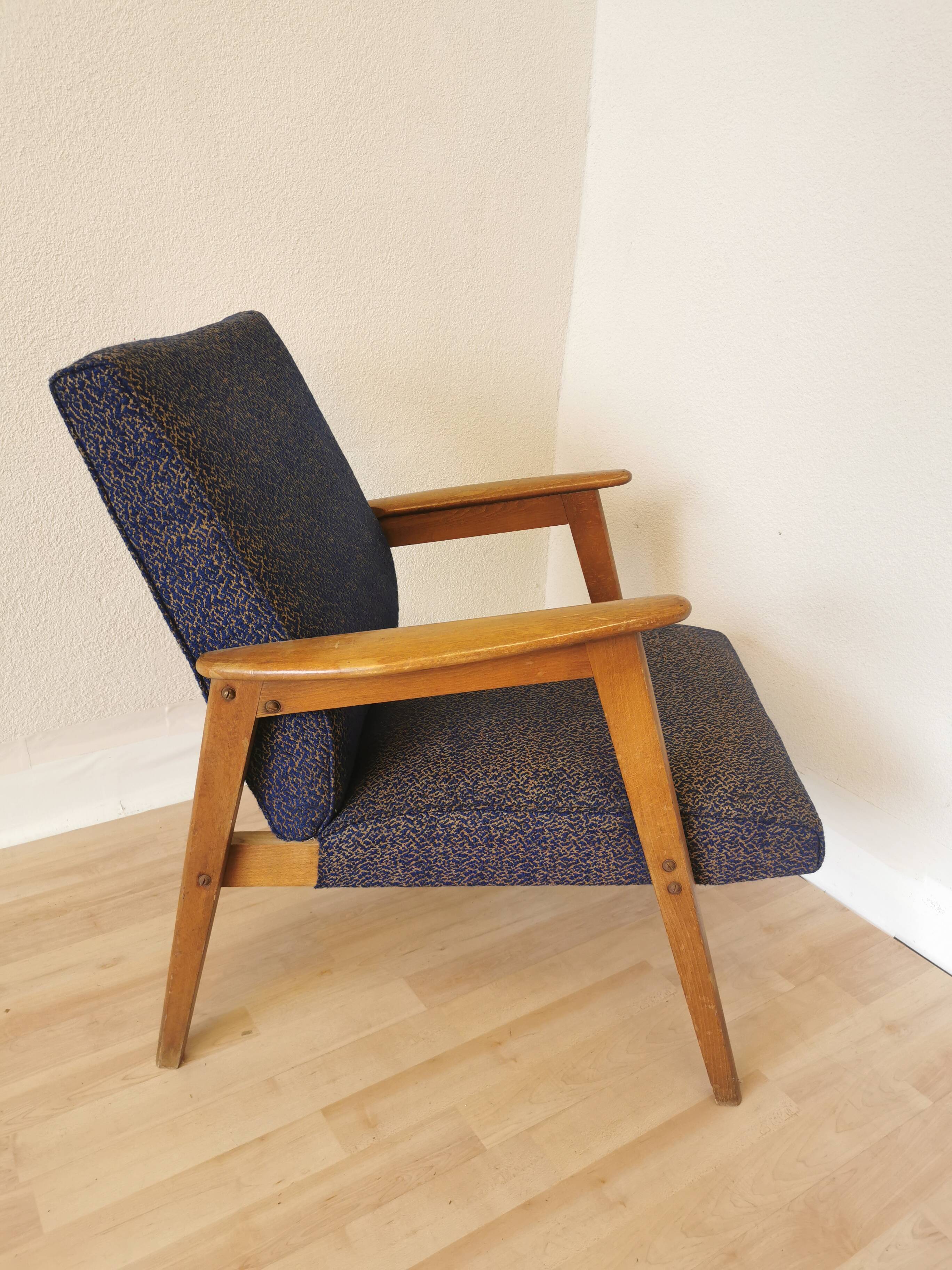 Vintage Royal Blue Armchair: Mid-Century Modern Lounge Chair