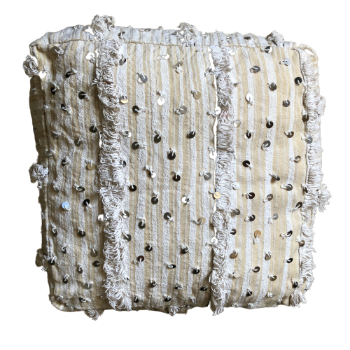 Moroccan pouf fabrics white and sequins