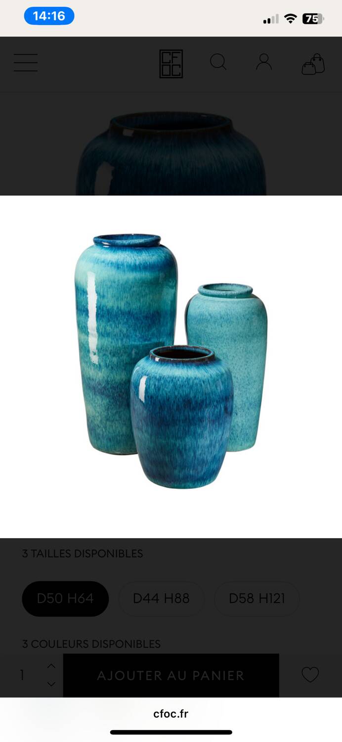 Jarres grande taille Bleu indigo céramique vernie compagnie des Indes