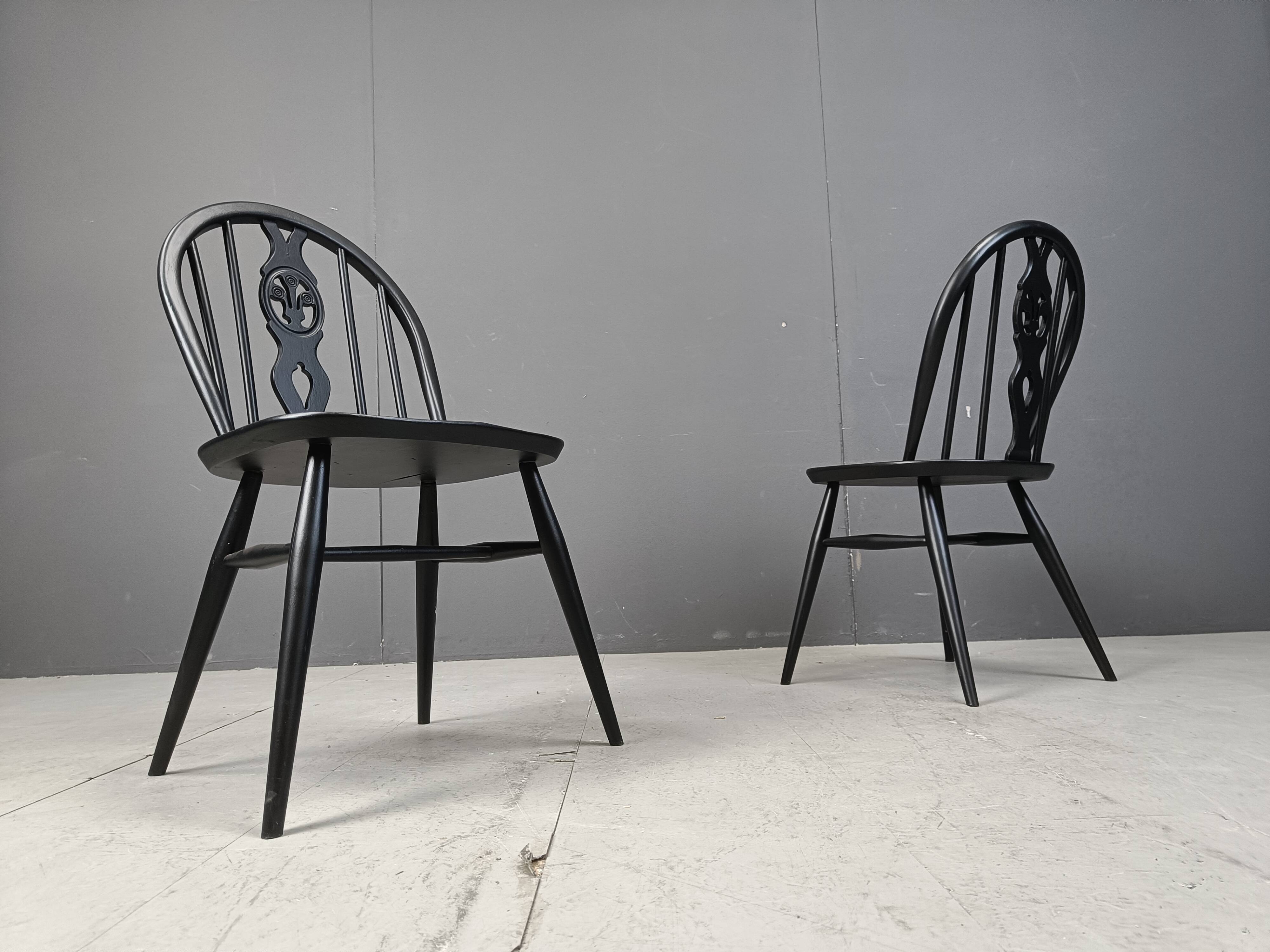 Vintage ebonized ercol dining chairs, 1950s