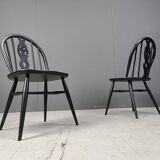 Vintage ebonized ercol dining chairs, 1950s