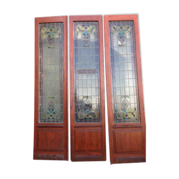 Portes de magasin fin XIXem, devanture de mercerie avec vitraux Art Nouveau