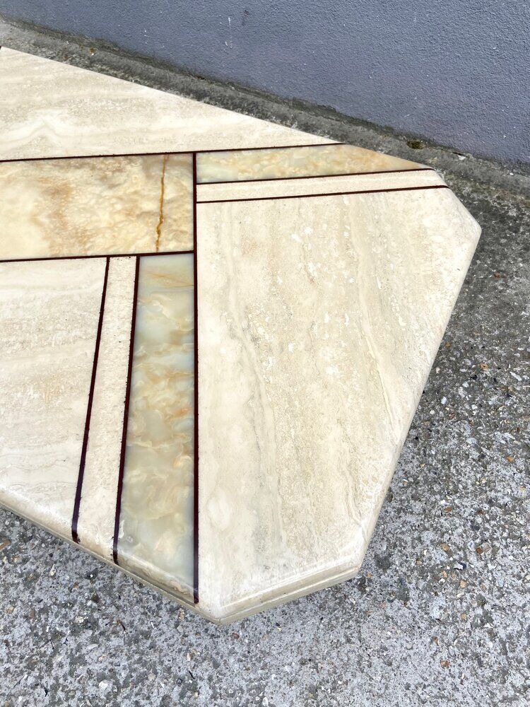 Low table in travertine and onyx 80'