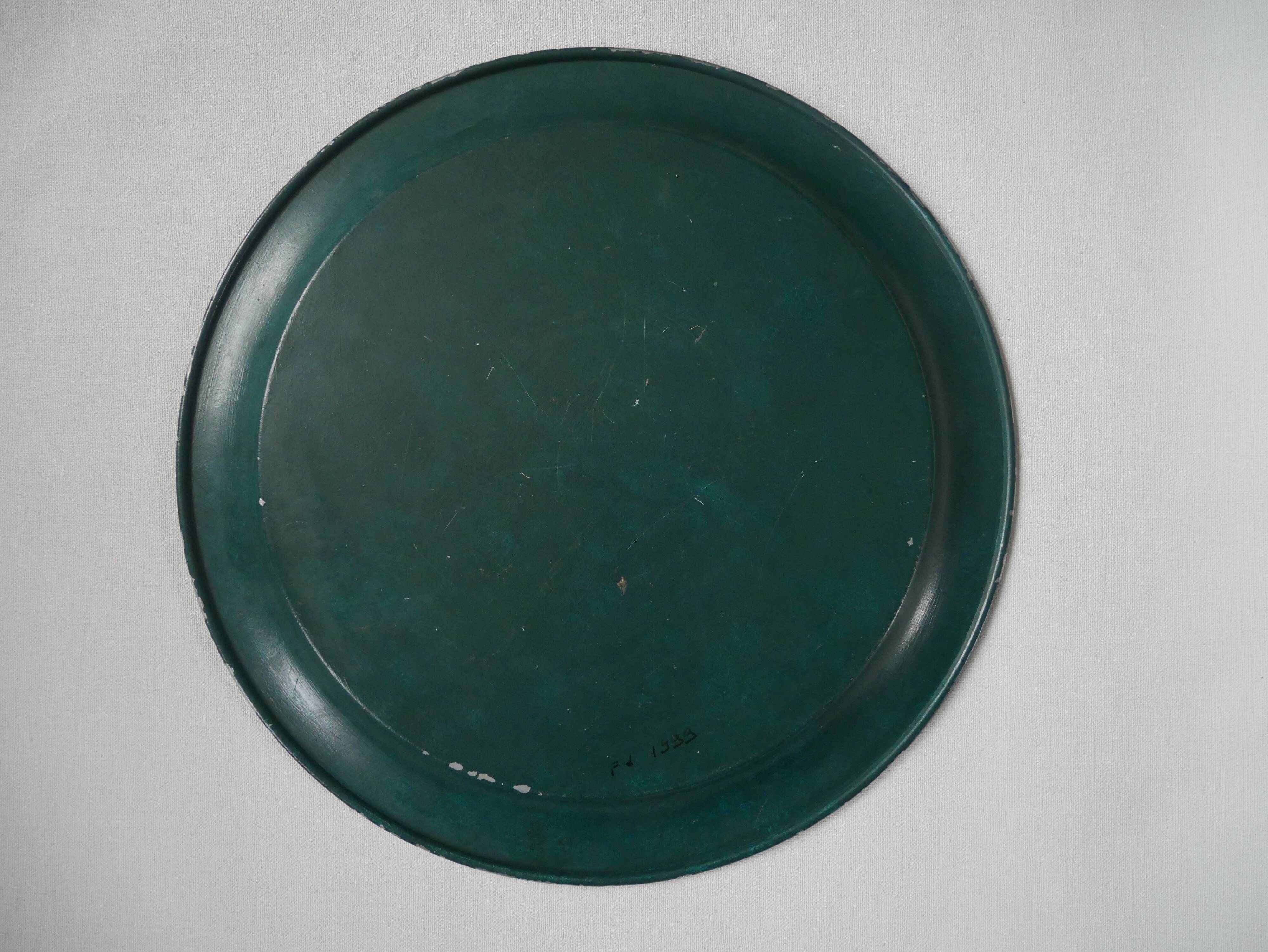 Metal serving tray with hand-painted floral decoration in a country flea market style