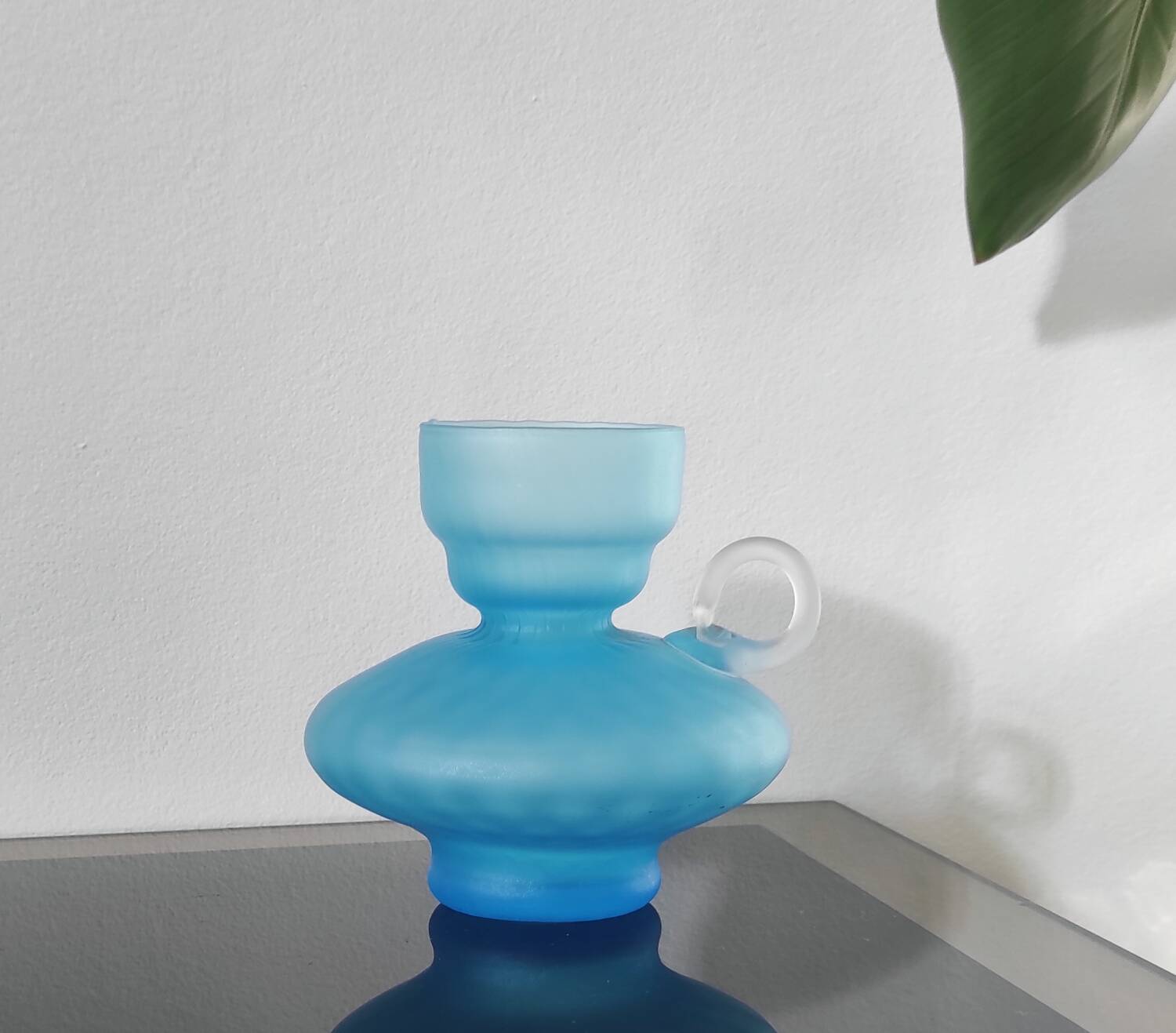 Vintage frosted glass candlestick - 60s 70s design