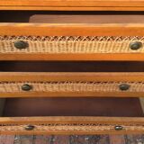 Vintage chest of drawers 60s Wood & Rattan