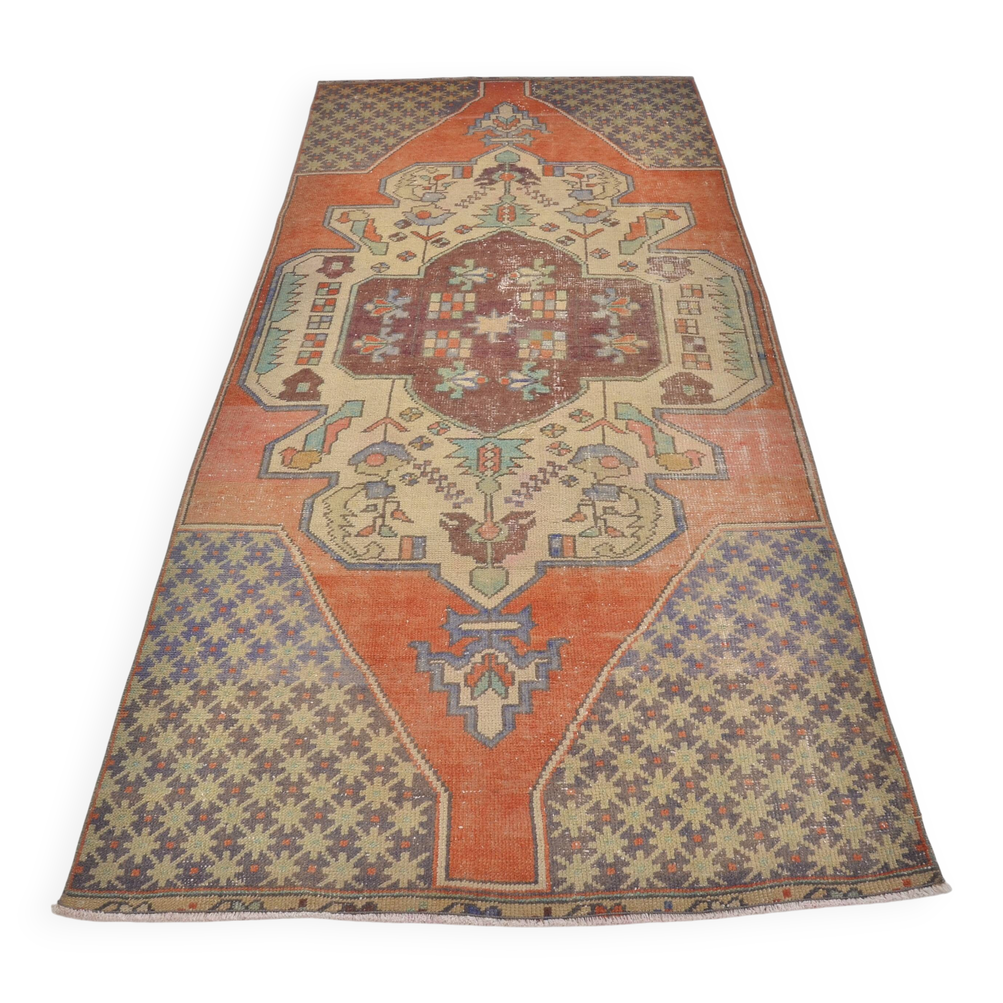 Tapis turc vintage orange et marron sku 2576
