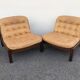 Leather and wood armchairs 70s