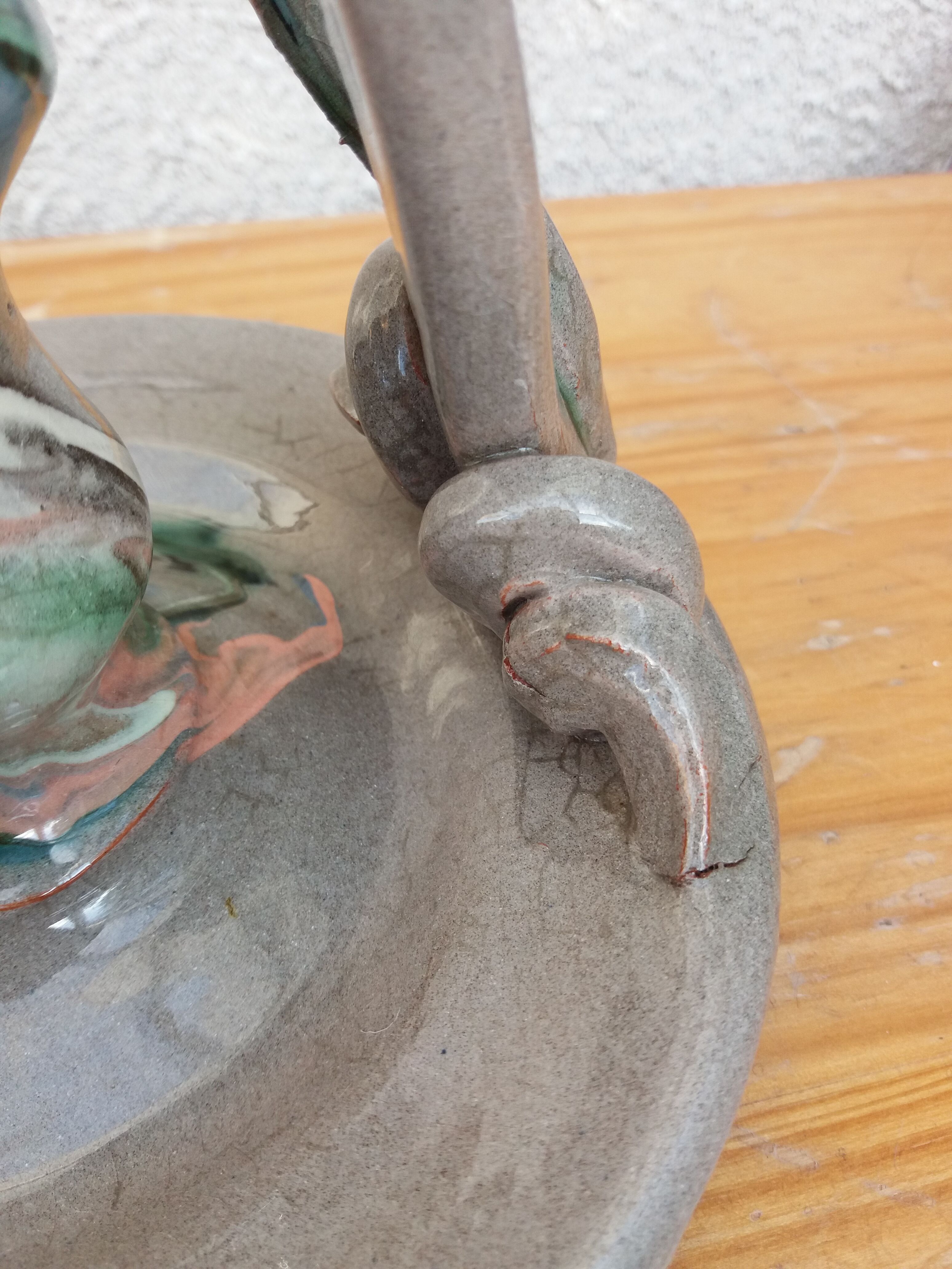 Marbled ceramic cellar rat candle holder signed