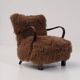 Caramel Scandinavian Art Deco Armchairs in Mongolian Sheepskin, 1950s