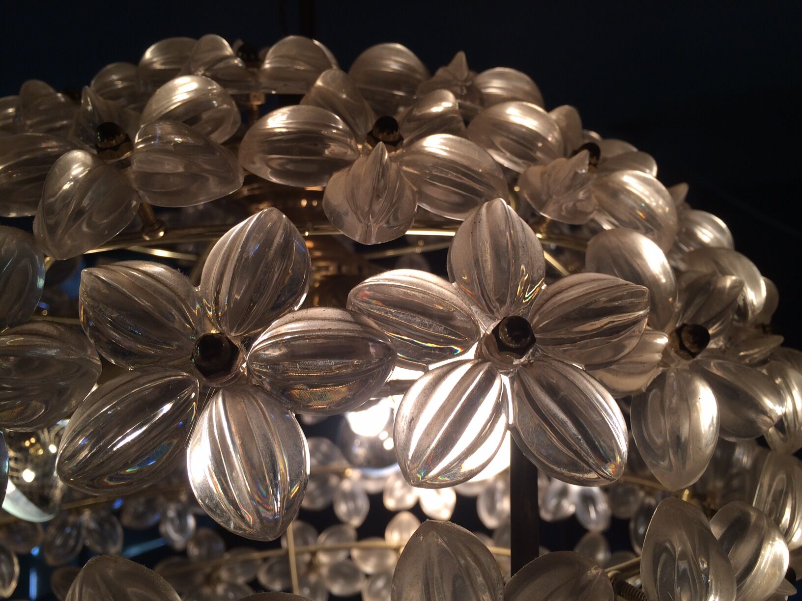 Vintage floral ball hanging lamp, 3 lights 60s