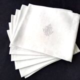 6 Large antique damask linen napkins Monogram AT