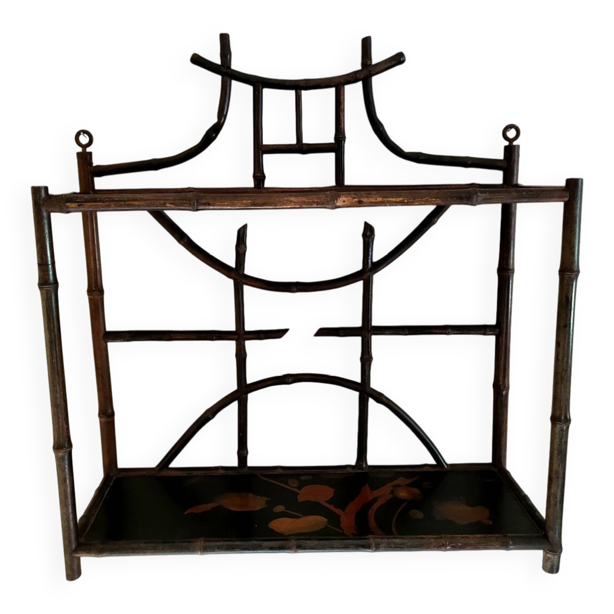 Antique bamboo and lacquer wall shelf