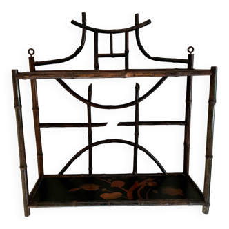 Antique bamboo and lacquer wall shelf