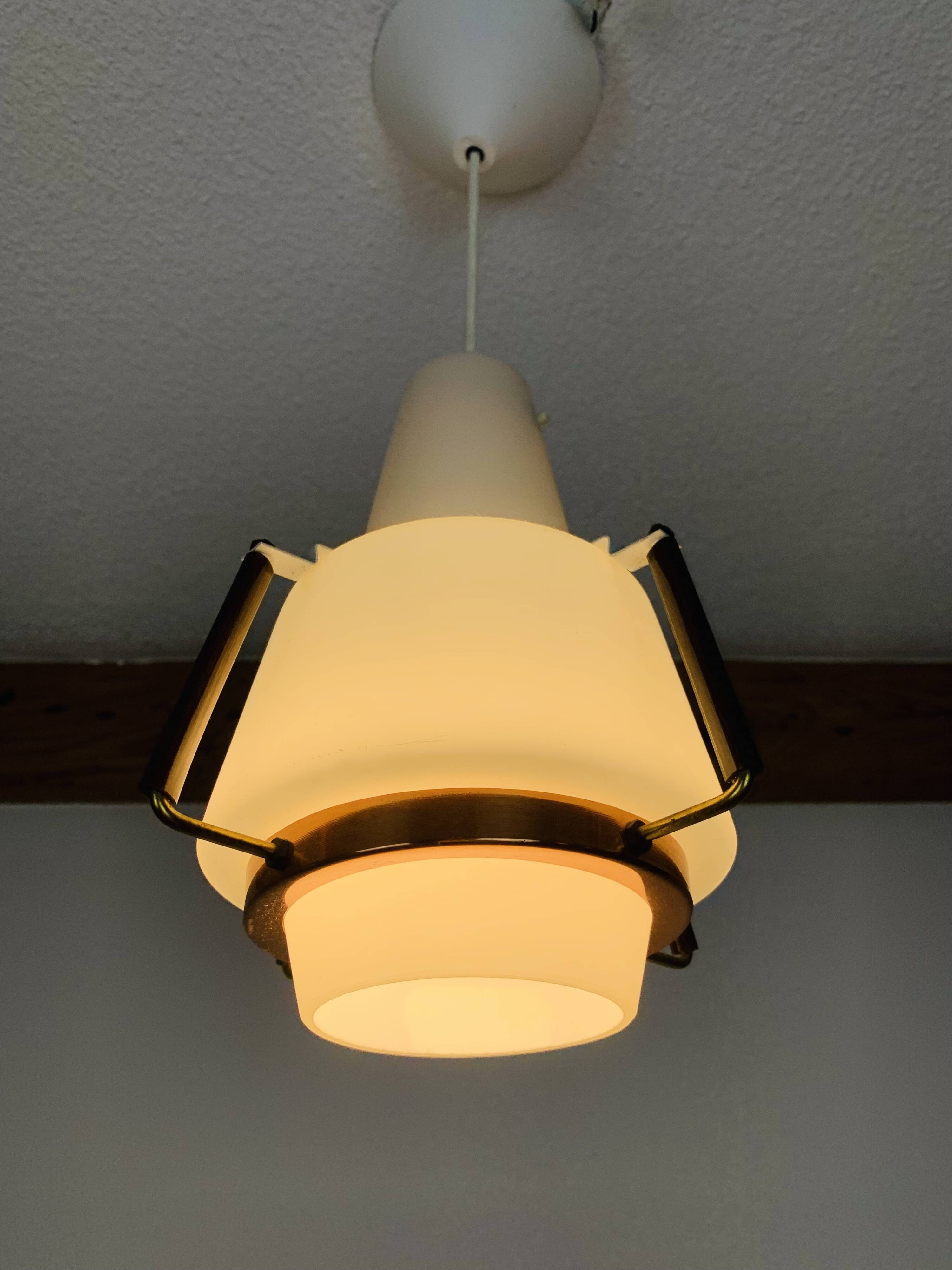 Opaline and brass suspension Scandinavian style 60s