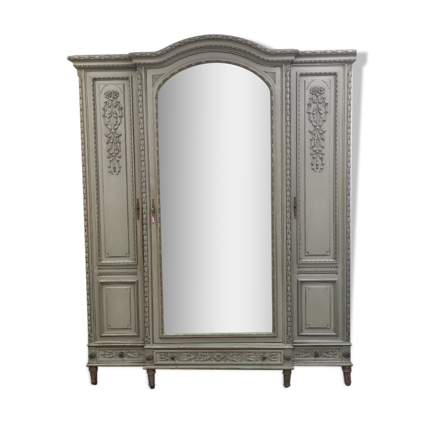 Wardrobe 3 doors, 3 drawers Louis XVI style patinated