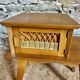 Vintage bedside table in wood & woven rattan
