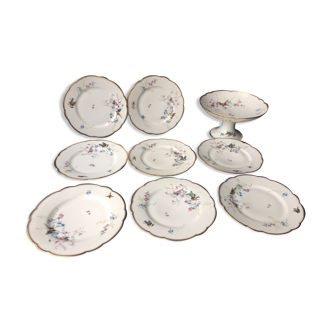 Service á dessert porcelaine de limoges Haviland H&c décor fleurs oiseaux