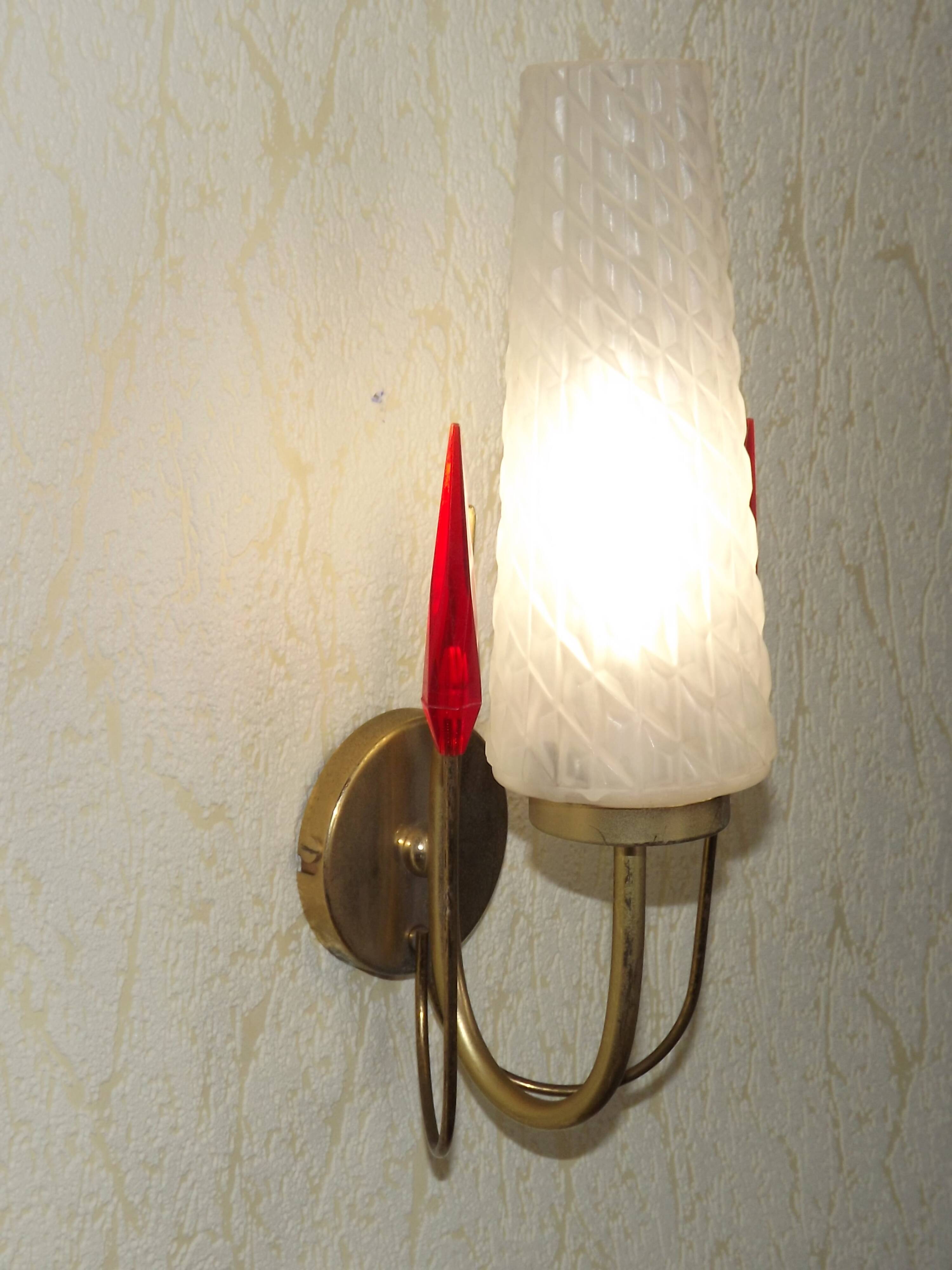 Simple Vintage Retro 1960s Gold Metal White Glass Shade 5