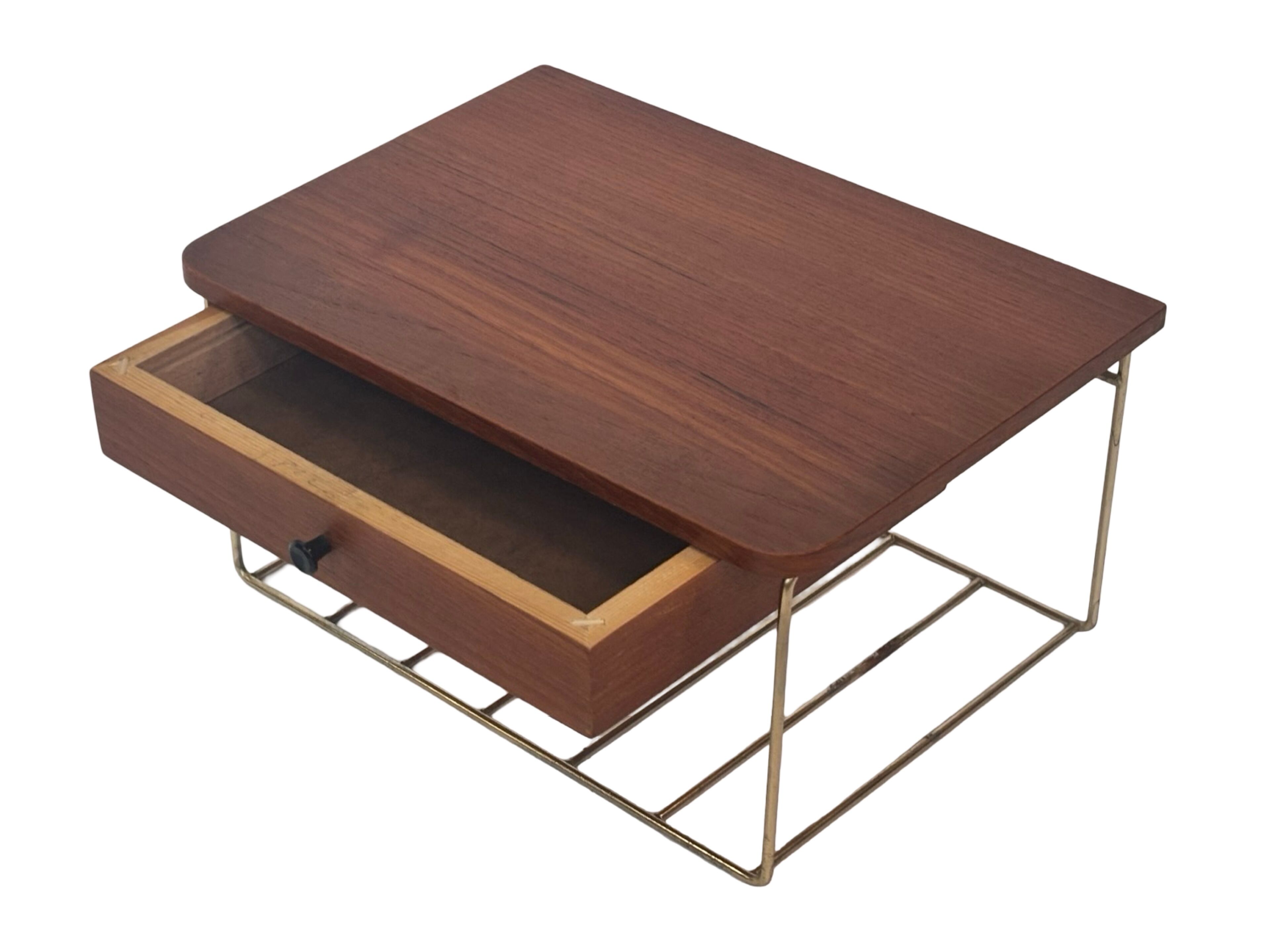 Vintage Floating Wall Shelf With Drawer, Teak String Rack 60's Design