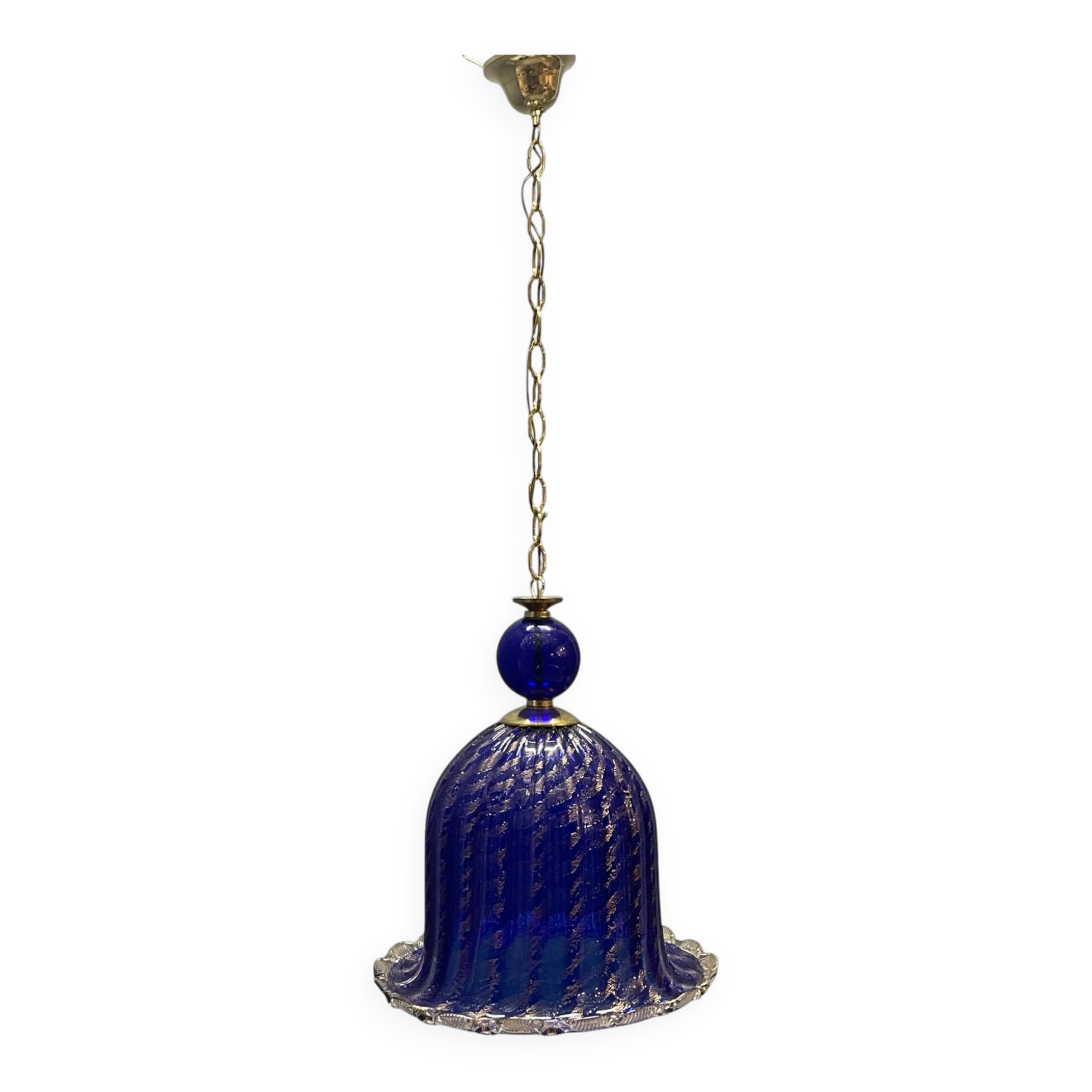Lustre en verre de Murano bleu cobalt vintage, Italie, années 1980.