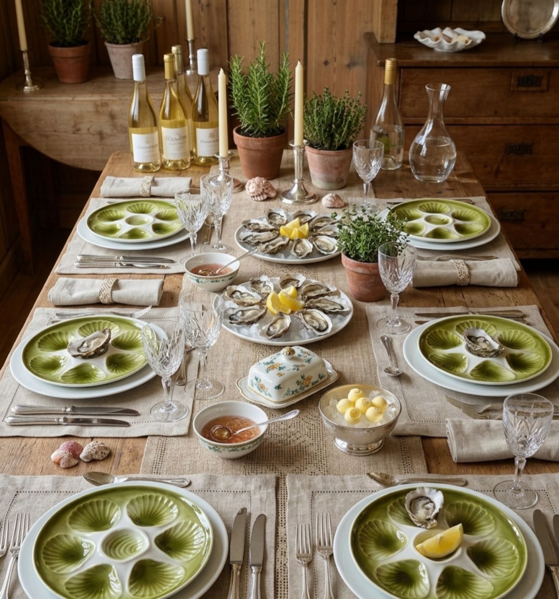 Lot de 6 Assiettes à Huîtres Vintage Orchies Moulin des Loups – Vert A