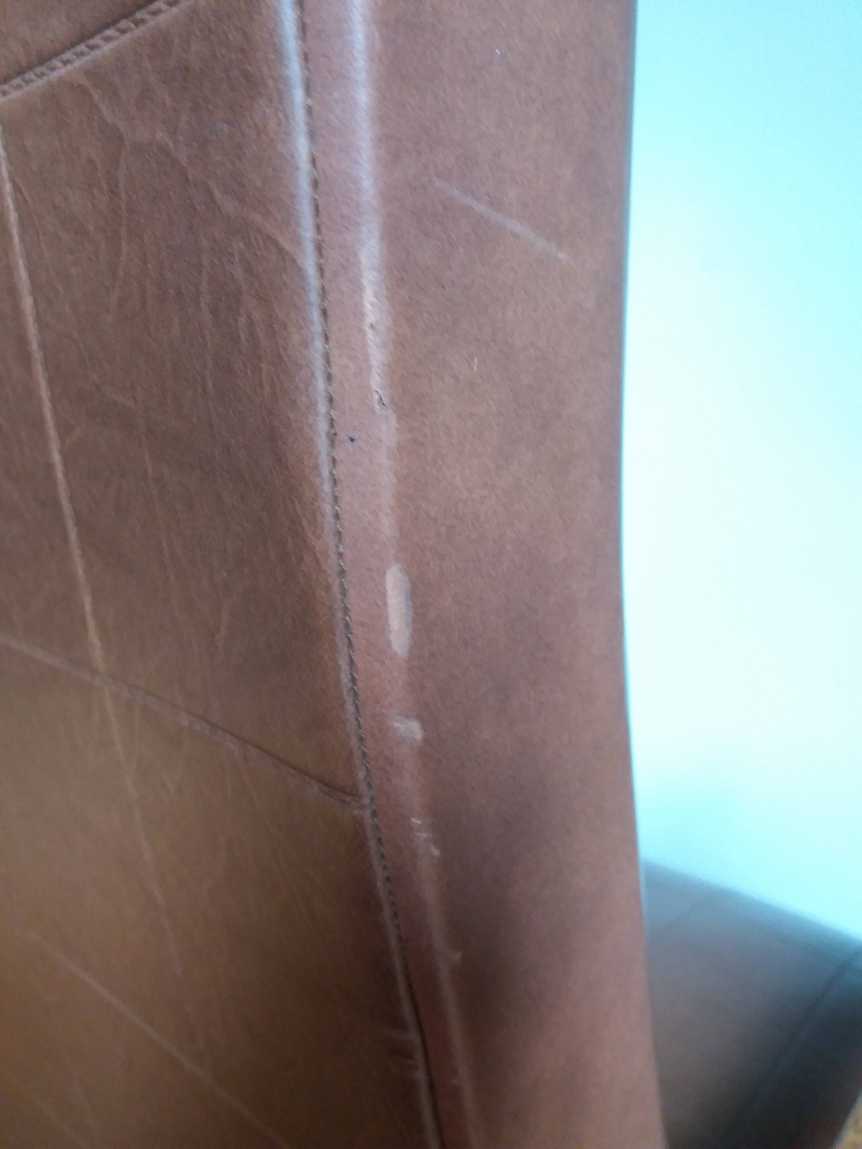 Scandinavian brown skai and wood armchair