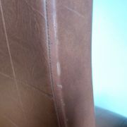 Scandinavian brown skai and wood armchair