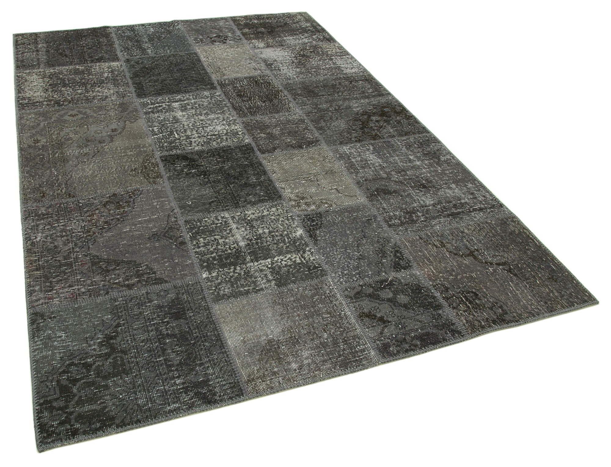Handmade turkish overdyed 170 cm x 245 cm grey patchwork carpet