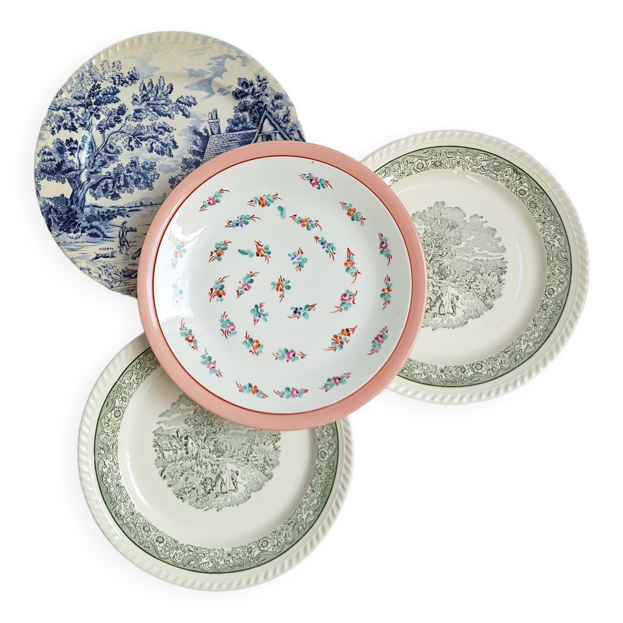 Vintage flat plates green blue pink